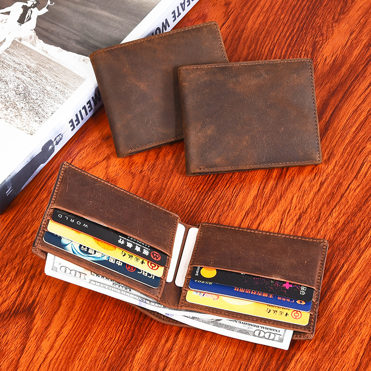 Factory Wholesale Crazy Horse Leather Bifold Monedero Simple Casual Mens Leather Men Gents Wallet