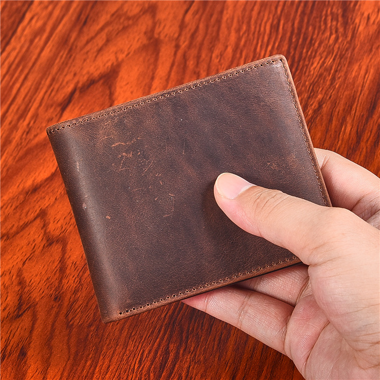 Factory Wholesale Crazy Horse Leather Bifold Monedero Simple Casual Mens Leather Men Gents Wallet