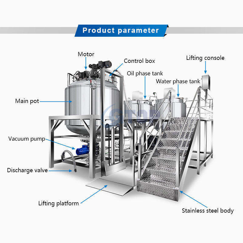 Top Quality Fixed Type Cosmetic Cream Vacuum Essence Boiler Mixer Homogenizing Emulsifier Serum Emulsion Mixing Blending Tank