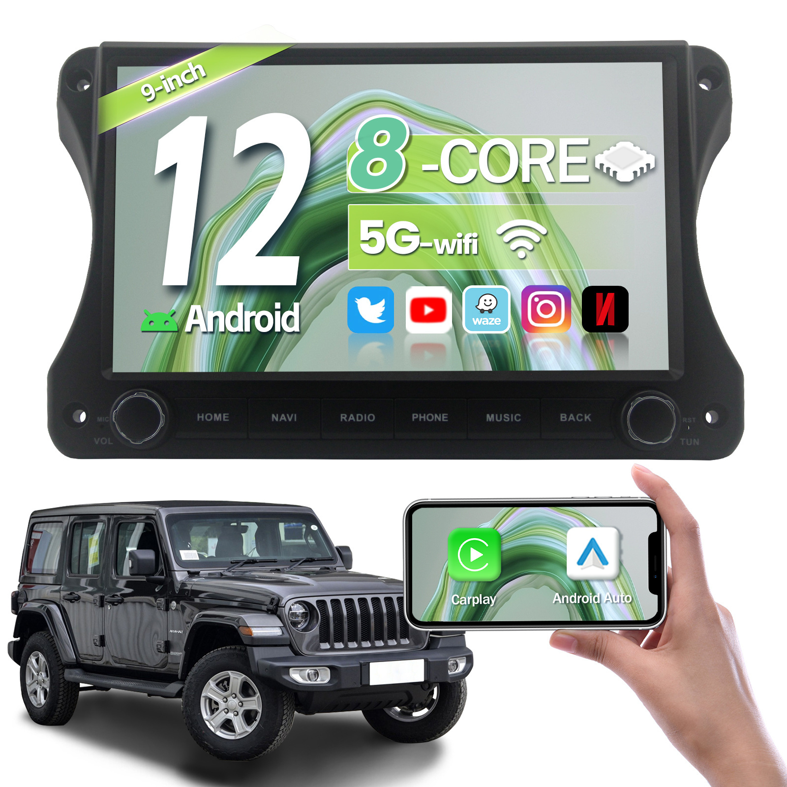 Jeep Wrangler 18-22 TS10 TS18 GPS Navigation Car Radio 6+128g Android 12 GPS Car Stereo DVD Player Manufacturer 8 Core 9