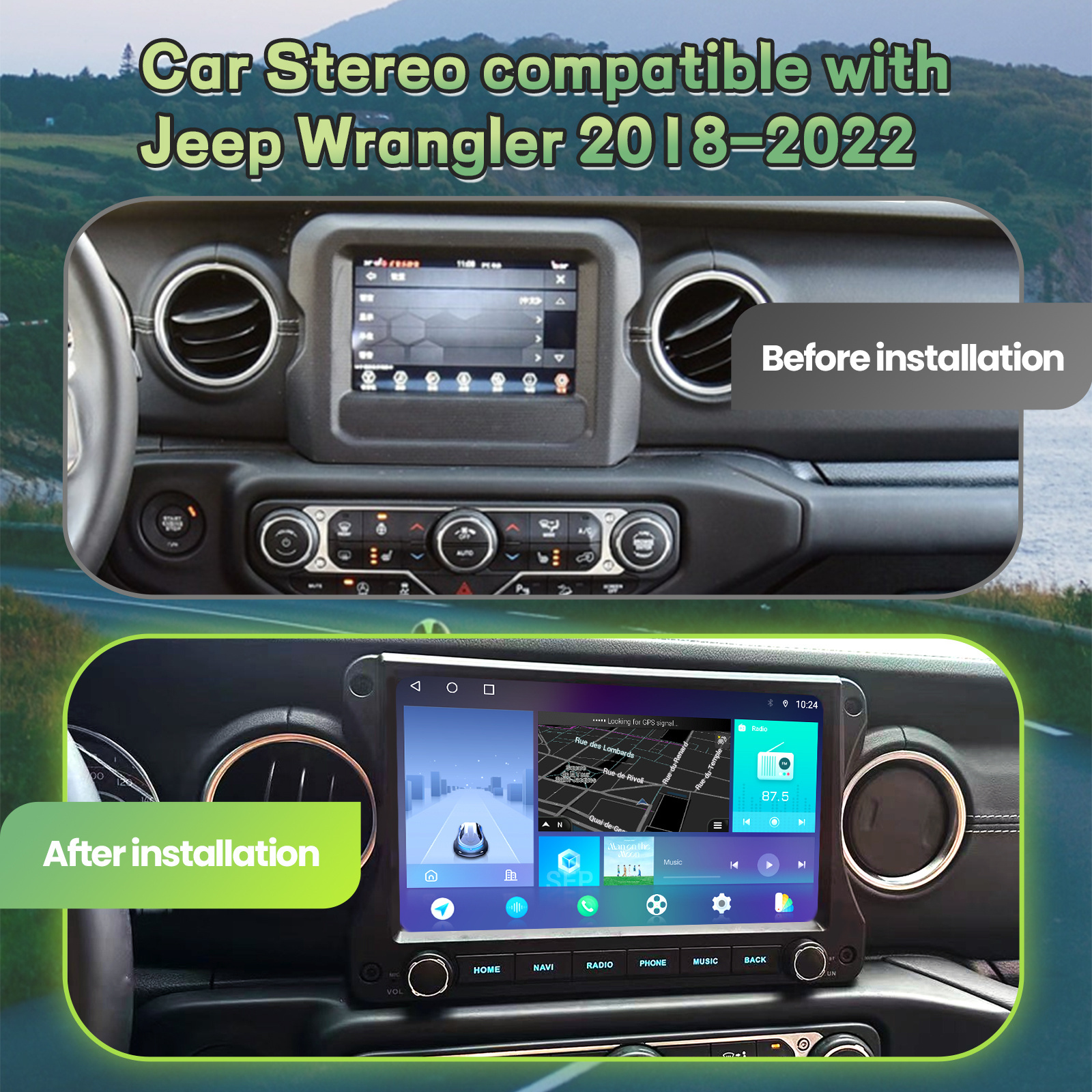 Jeep Wrangler 18-22 TS10 TS18 GPS Navigation Car Radio 6+128g Android 12 GPS Car Stereo DVD Player Manufacturer 8 Core 9