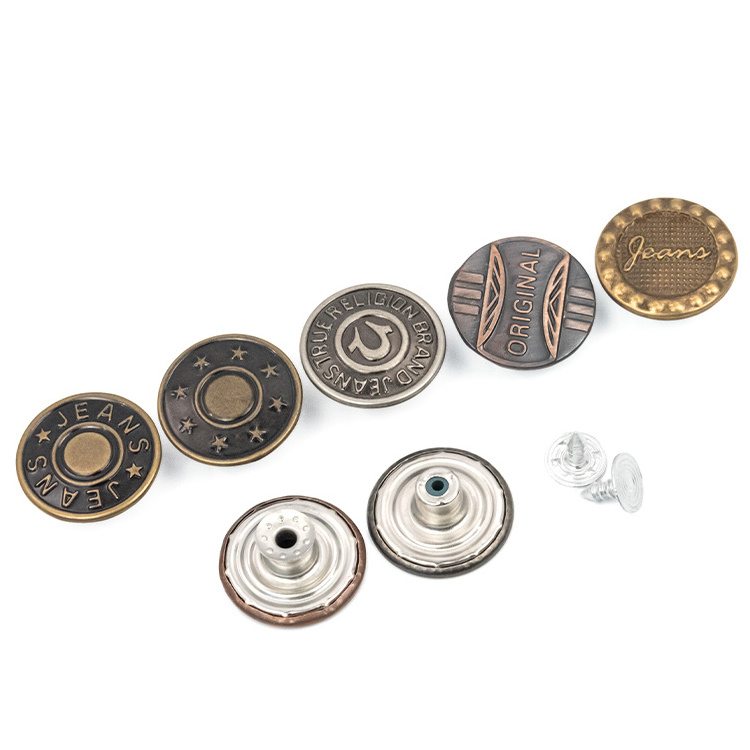 Custom logo clothing 20mm 25mm boton para jeans cover iron botton antique brass metal denim jacket button for jeans clothes