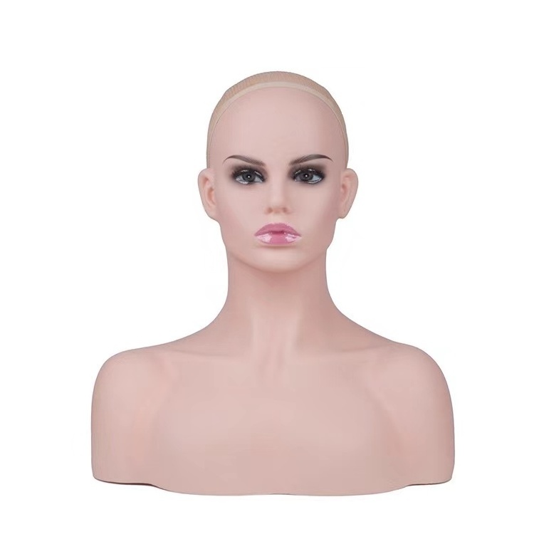 Display PVC Women Upper Body mannequins female realistic hair wig stand gold mannequin head with stand Shoulders