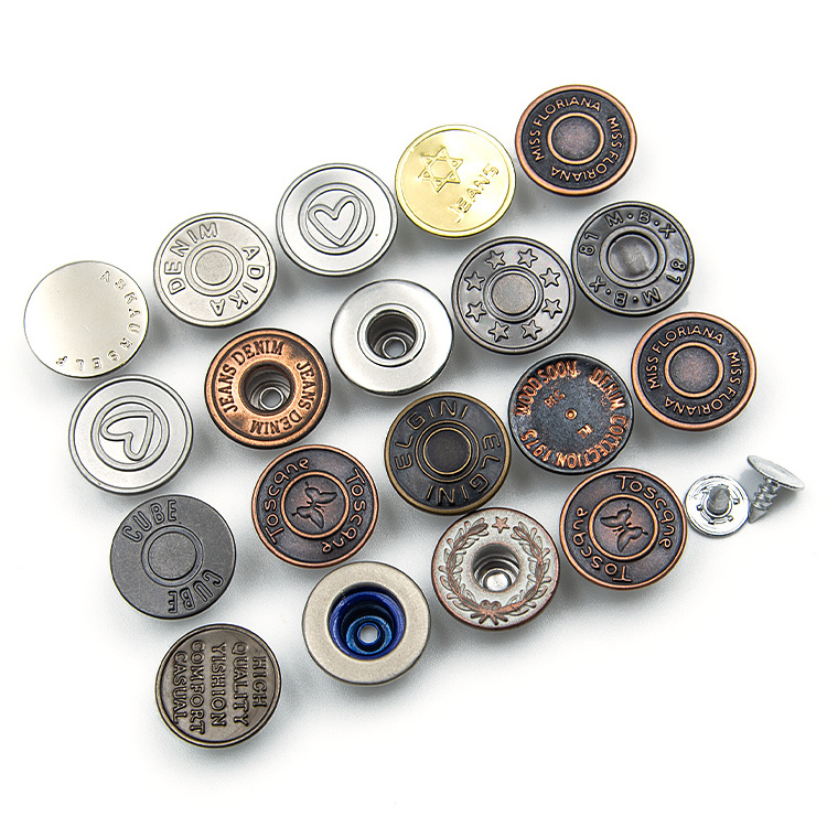 New style High quality Classic antique vintage 17mm accessories and rivets custom logo denim metal tack Jeans button for jeans