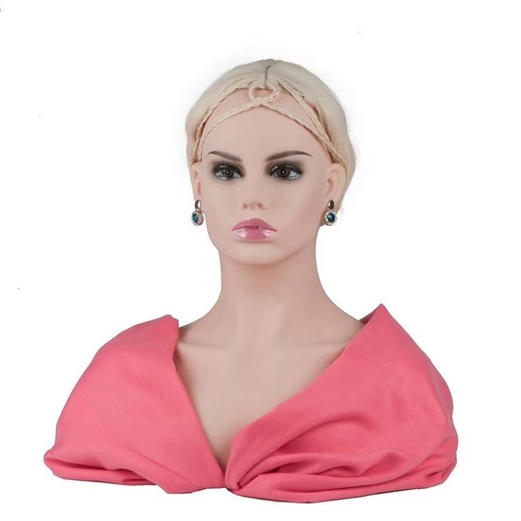 Display PVC Women Upper Body mannequins female realistic hair wig stand gold mannequin head with stand Shoulders