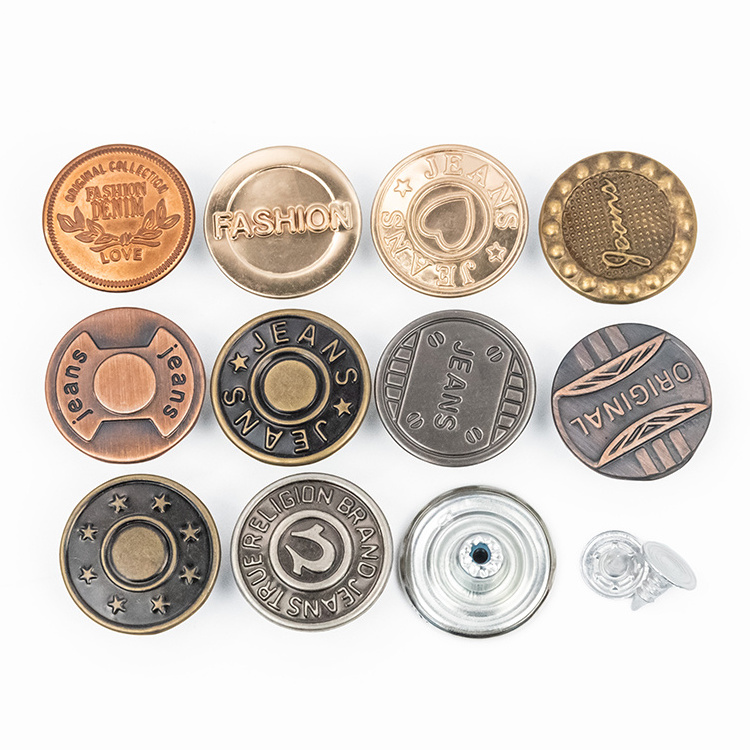 Custom logo clothing 20mm 25mm boton para jeans cover iron botton antique brass metal denim jacket button for jeans clothes