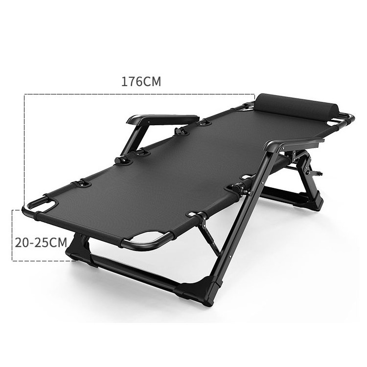 Outdoor Steel Pipe Folding Beach Camping Chair Bed 5 Gears Adjustable Hospital Escort Office Rest Bed