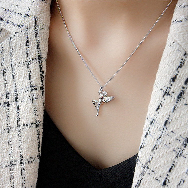 Korean version of personalized guardian angel necklace, minimalist Sen series, cute glossy elf pendant, collarbone chain