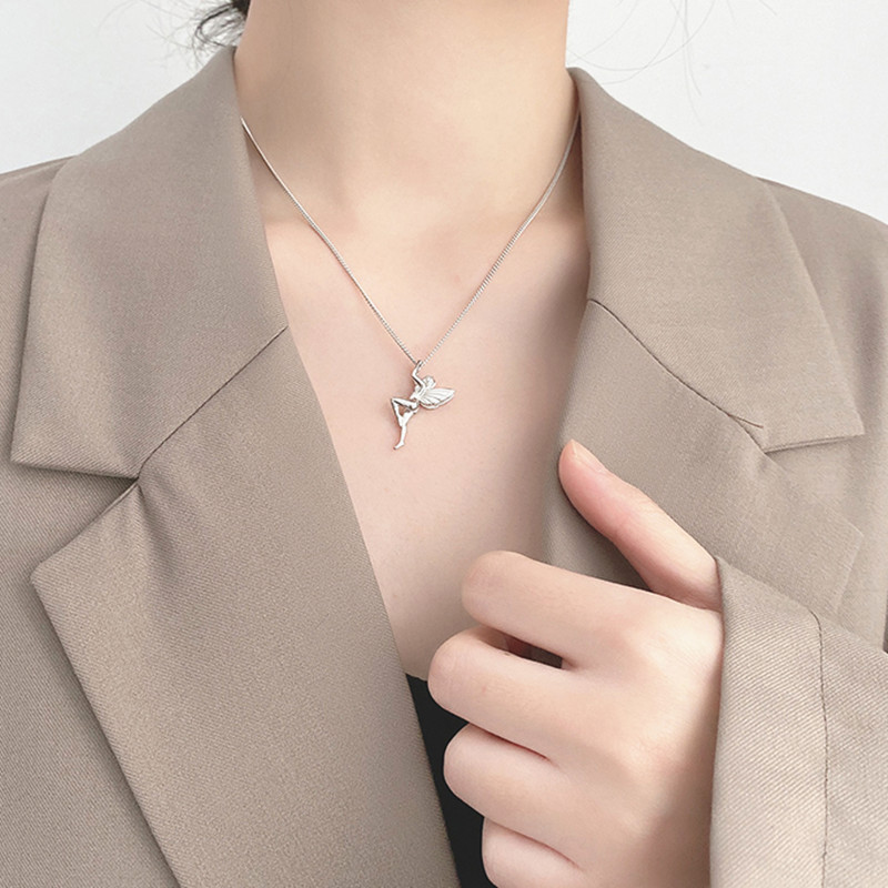 Korean version of personalized guardian angel necklace, minimalist Sen series, cute glossy elf pendant, collarbone chain