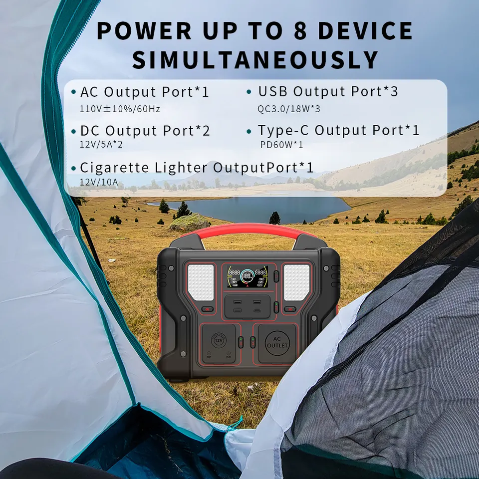 300w Sharing Portable Battery Power Station Solar Generator For Laptop Outdoor Camping Electric Car Fan Mobile Phone