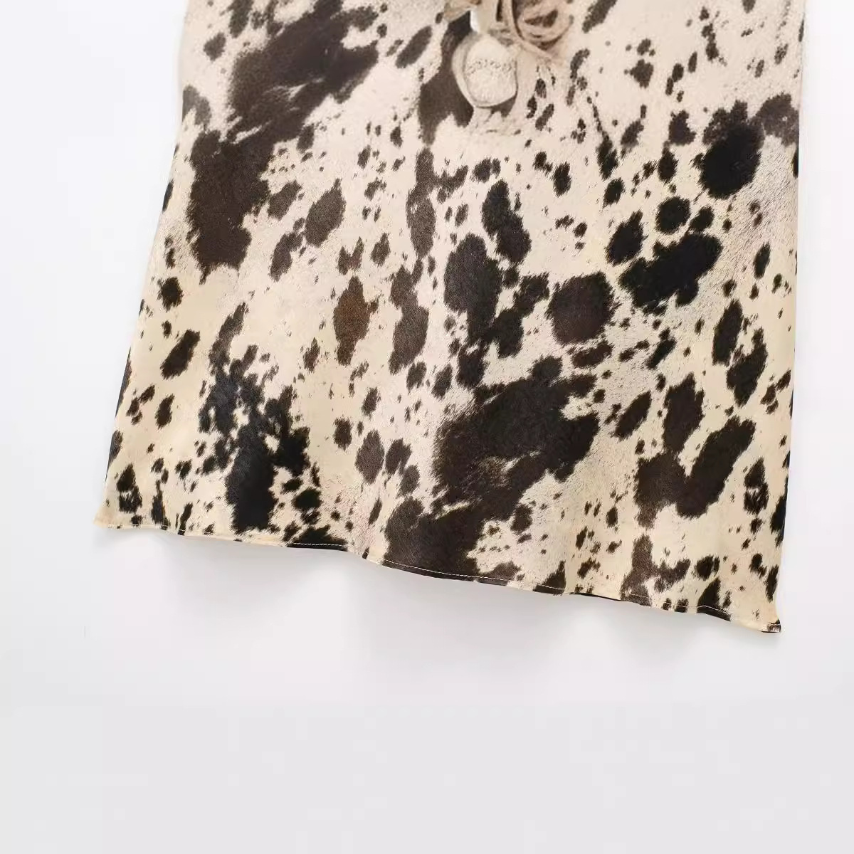 European-style women's dress with animal print silk satin texture