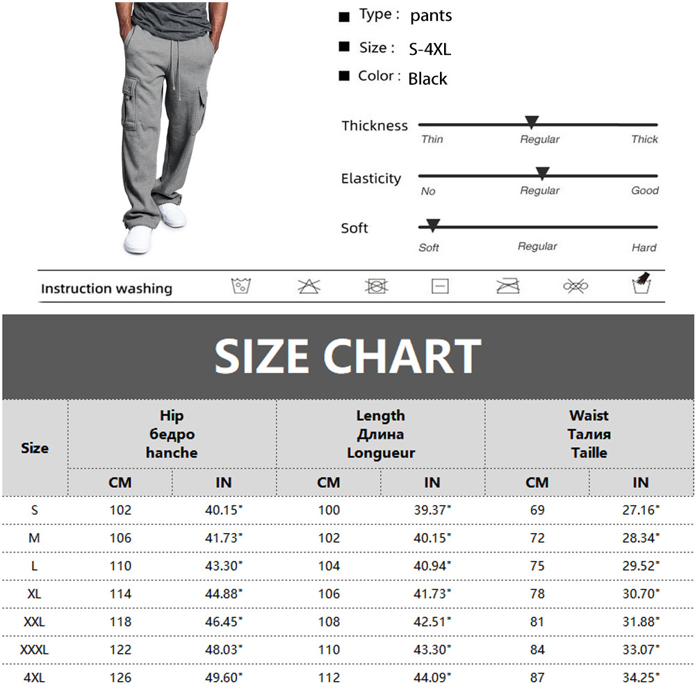 2024 Mens Sweatpants Straight Fit Joggers for Sports and Streetwear Loose Oversized Drawstring Long Pants Men Multi-pocket Pants