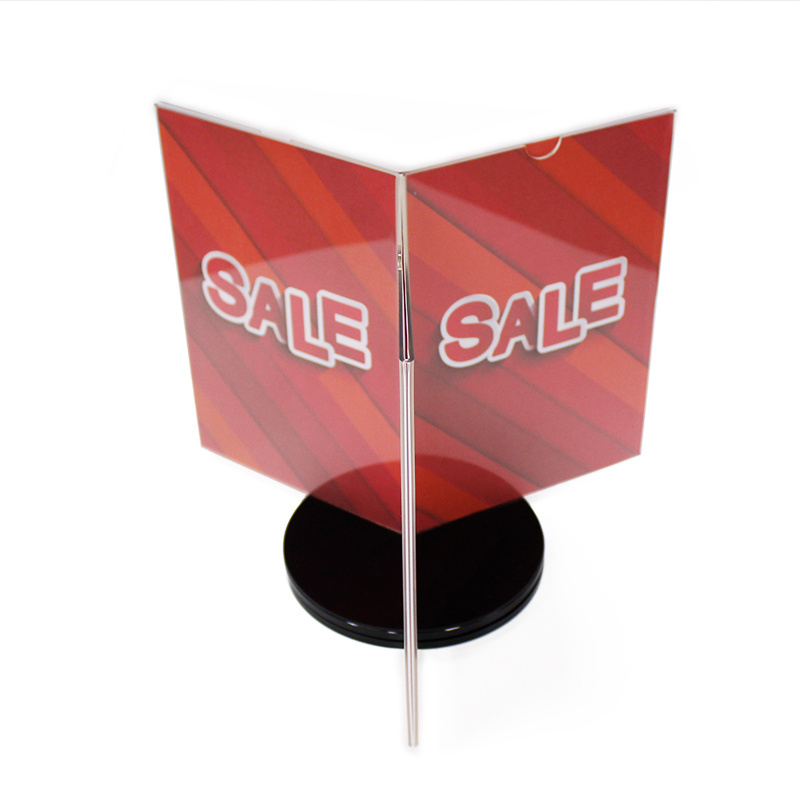 3 sides rotating acrylic display stand tabletop brochure menu card sign holder with round base