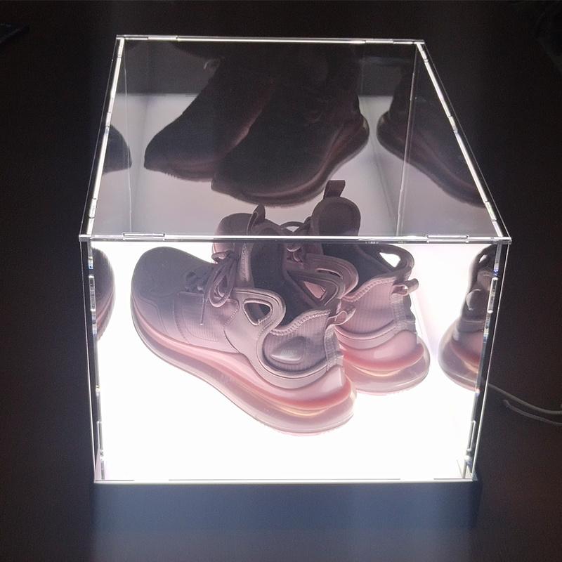 Custom made self-assembled acrylic makeup cosmetics display case sneaker shoes storage box led shadow box with LED lights