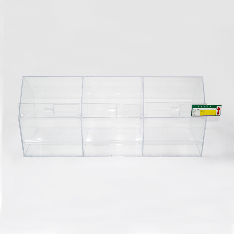 Clear merchandising material acrylic candy cookie display dispenser divided box food storage bin container with Price Tag Slot