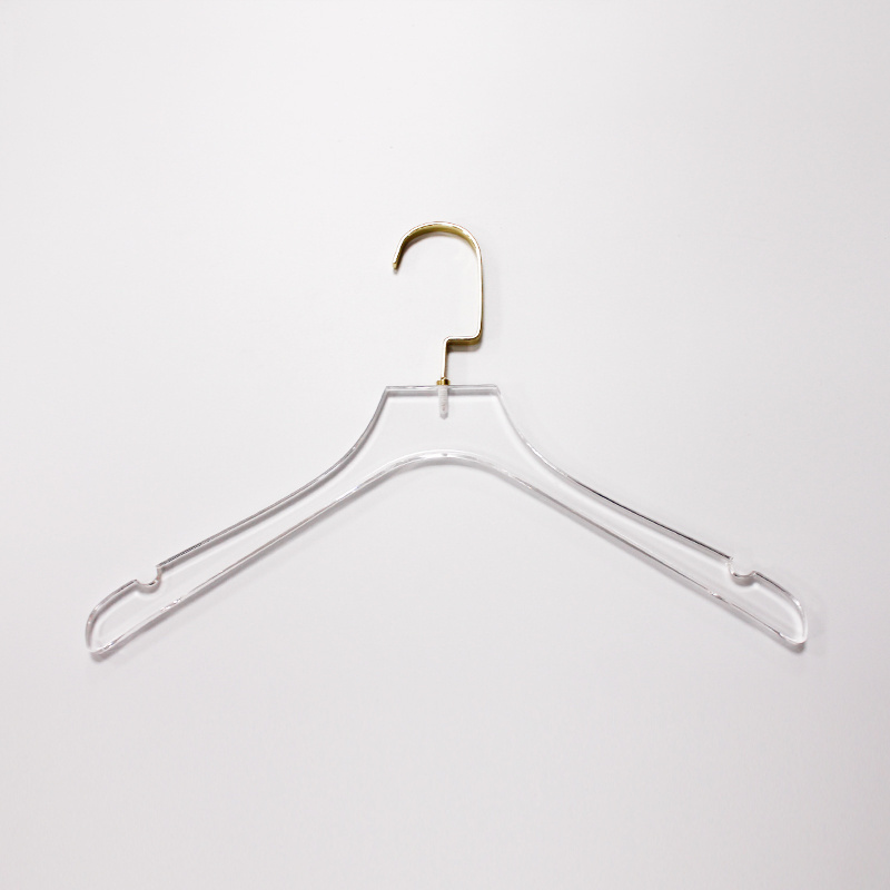 Custom clear acrylic coat skirt wedding dress hanger display hangers with wide hook for garment clothes stores logo printing