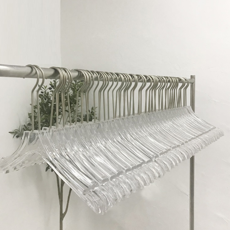 Custom size logo clear transparent acrylic clothes coat hangers display rack for home hotel garment shop wholesale