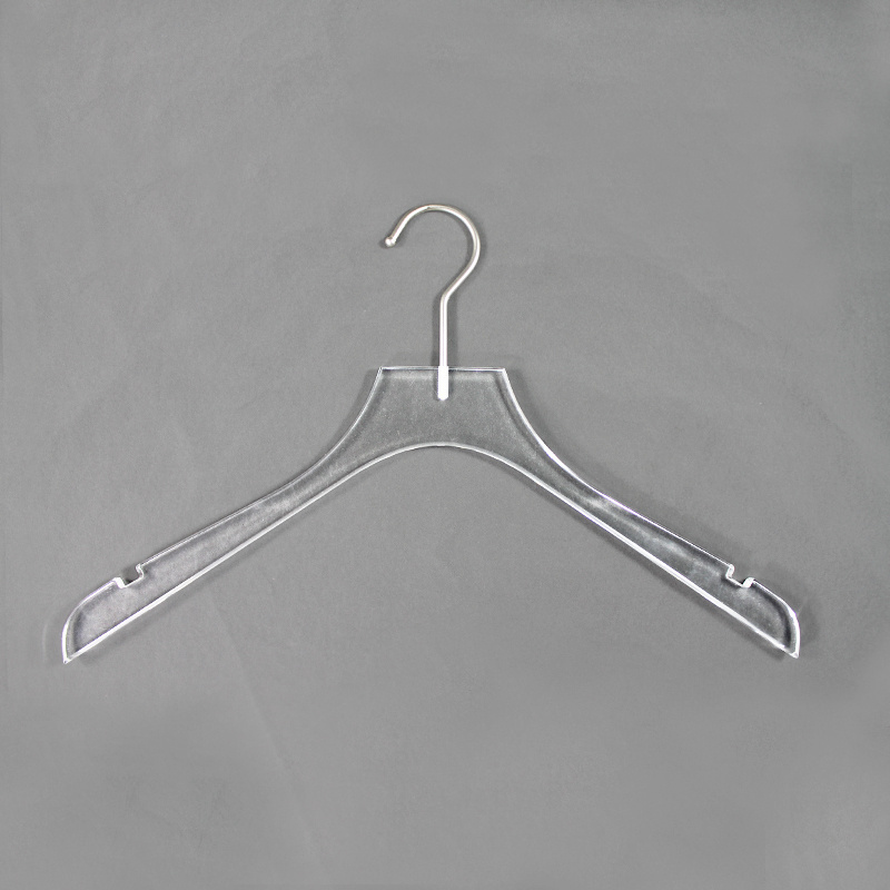 Custom size logo clear transparent acrylic clothes coat hangers display rack for home hotel garment shop wholesale