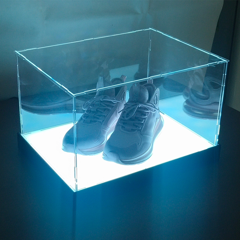 Custom made self-assembled acrylic makeup cosmetics display case sneaker shoes storage box led shadow box with LED lights