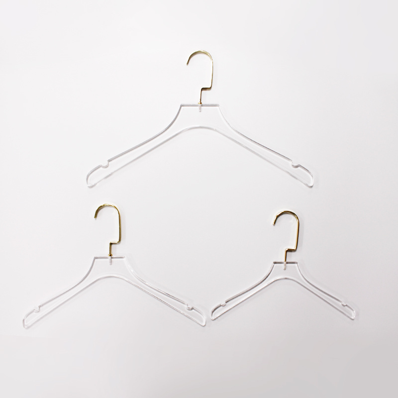 Custom clear acrylic coat skirt wedding dress hanger display hangers with wide hook for garment clothes stores logo printing