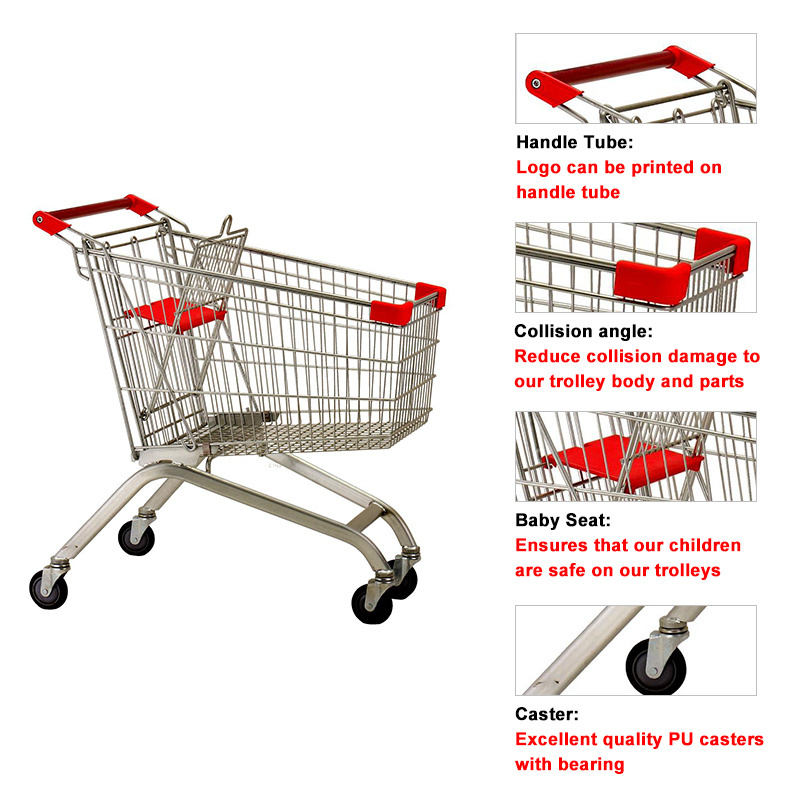 Metal steel chrome children seat shopping cart trolley 130L