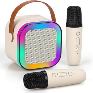 Mini Portable bluetooth music Karaoke audio sound box Speaker  Wireless Microphone LED Light Player system for dropshipping