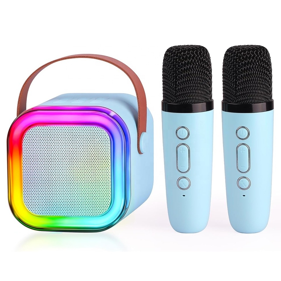 Mini Portable bluetooth music Karaoke audio sound box Speaker  Wireless Microphone LED Light Player system for dropshipping