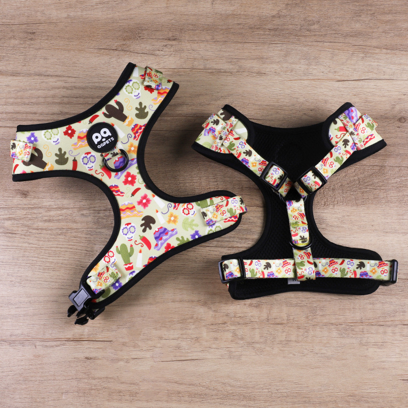 Custom Dog Accessories Private Label Small Soft Pet Dog Harness Cute Designer Printing Luxury Neoprene Custom Dog Harness Set