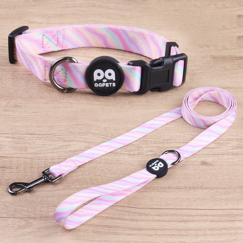 2024 Soft pet Leash most popular custom logo heat transfer printing dog collars and leashes pet dog products