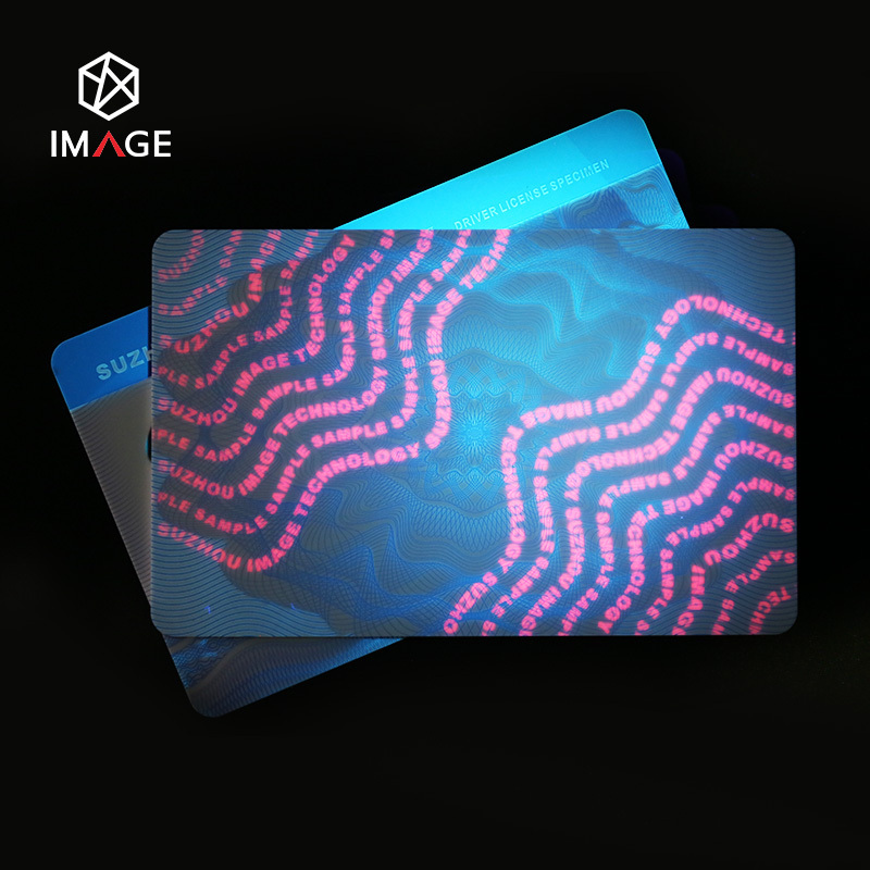 Customized Transparent Polycarbonate ID Card Hologram Overlay with  UV Fluorescent Ink Printing