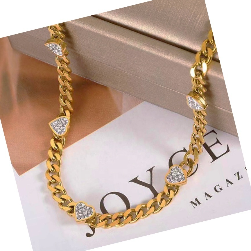 New Arrival Golden Supplier Necklace Waterproof Cuban Link Chain Heart Pendant Stainless Steel Necklace For Women