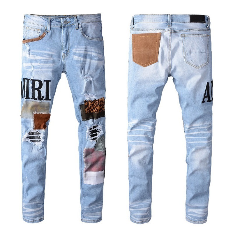 SKYKINGDOM men's trouser jeans skinny distress mens designers jeans patchwork men ripped jean