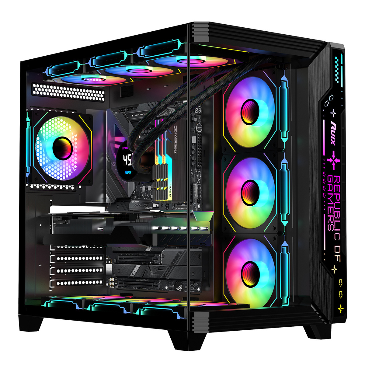 Ruix Aerospace Ultra Customizable Anime RGB LOGO Gaming Case PC Computer With Side Panel Tempered Glass Desktop Gaming Case