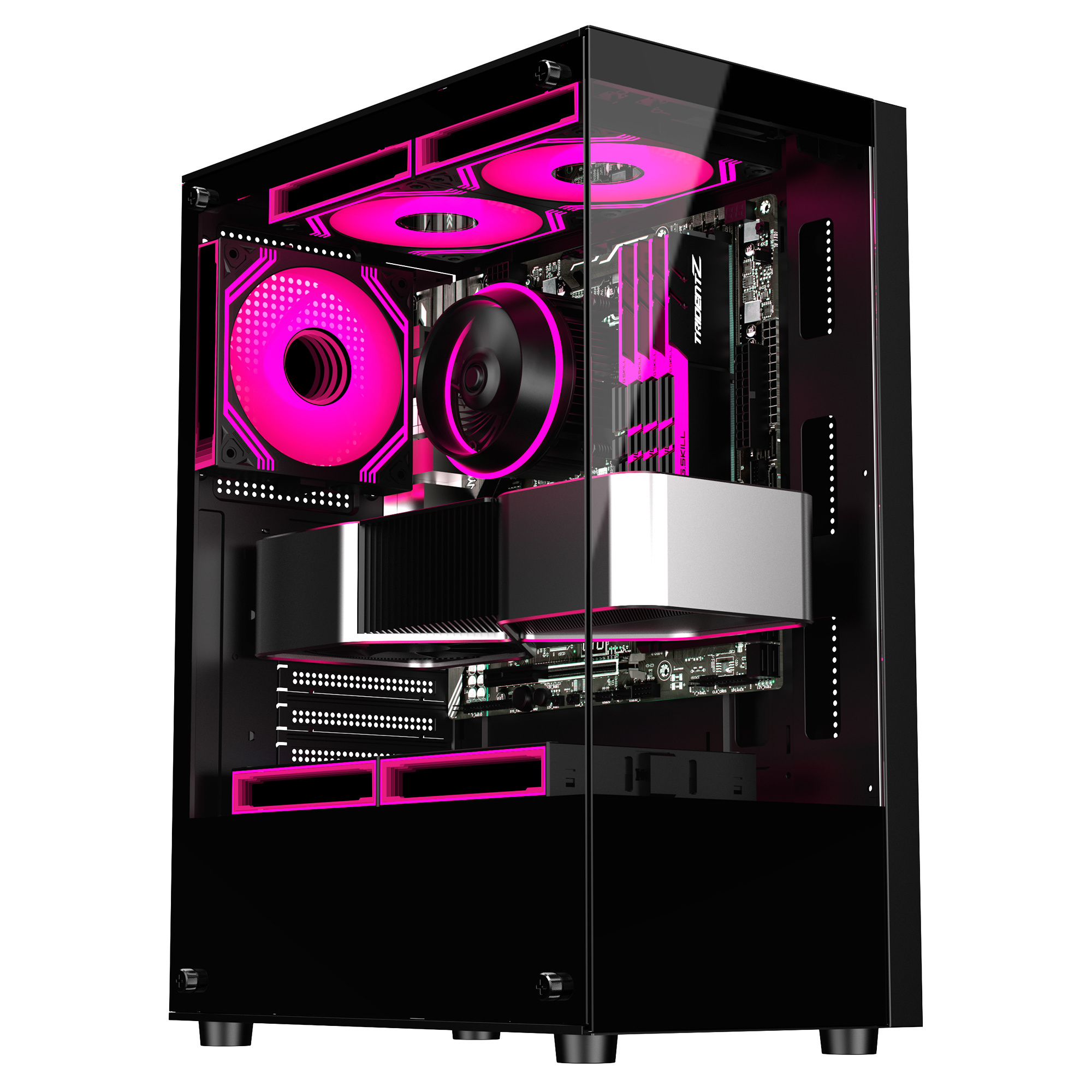 Ruix Phantom 2 Black SPCC Tempered Glass Computer Case ATX Mid Tower MATX Transparent CPU Cabinet Gaming Pc Case