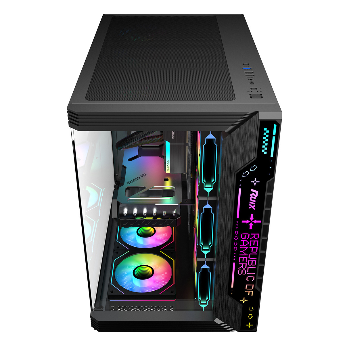 Ruix Aerospace Ultra Customizable Anime RGB LOGO Gaming Case PC Computer With Side Panel Tempered Glass Desktop Gaming Case