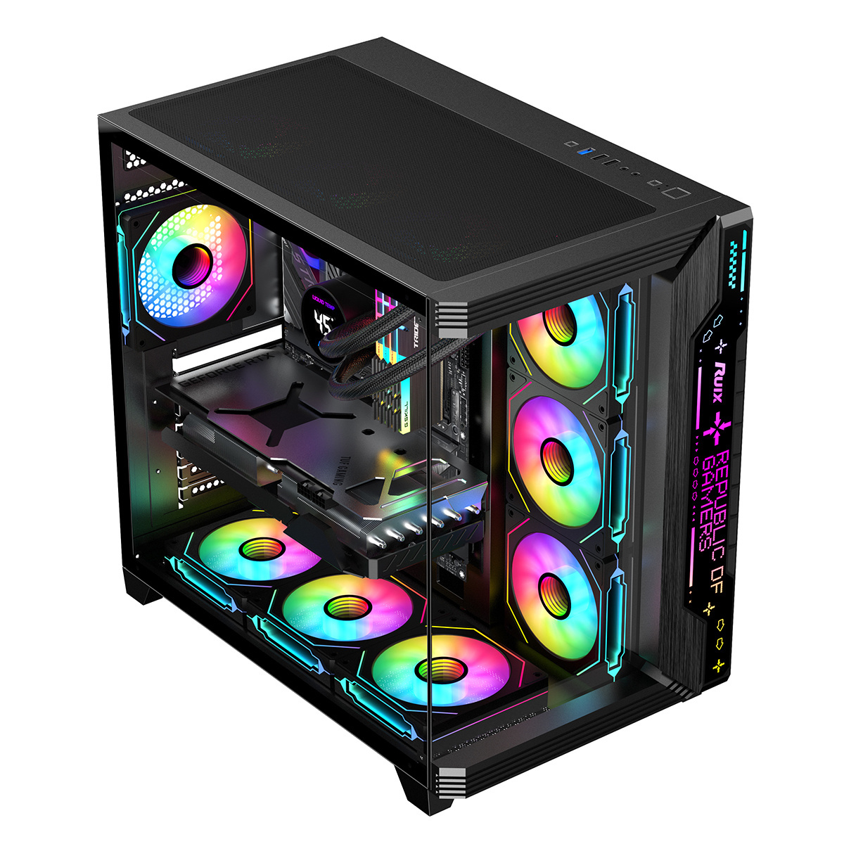 Ruix Aerospace Ultra Customizable Anime RGB LOGO Gaming Case PC Computer With Side Panel Tempered Glass Desktop Gaming Case