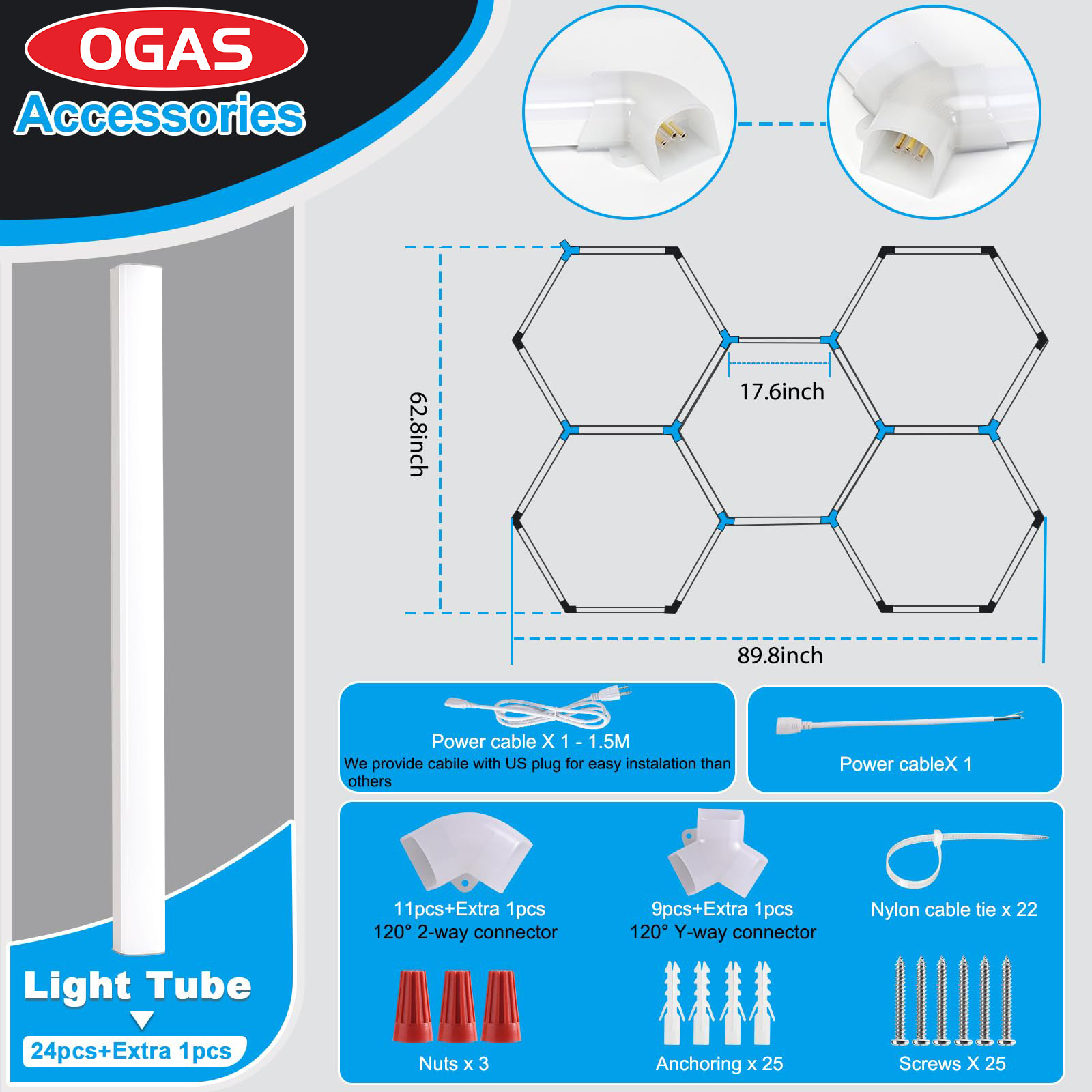 OGAS High Lightness LED garage lamp Inspection hexagon led ceiling wall car detailing studio hexagonal led light