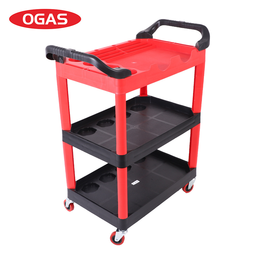 OGAS OEM Multifunctional Auto Repair Tool Cart 3 Shelf Tool Cart Car Detailing Trolley Detailing Cart