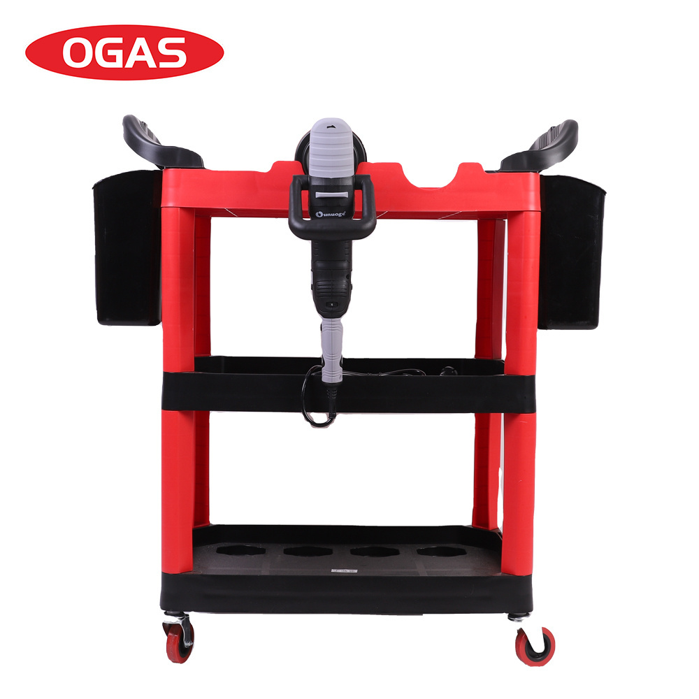 OGAS OEM Multifunctional Auto Repair Tool Cart 3 Shelf Tool Cart Car Detailing Trolley Detailing Cart