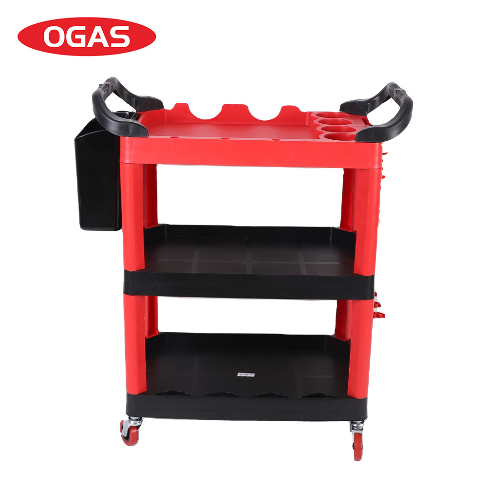 OGAS OEM Multifunctional Auto Repair Tool Cart 3 Shelf Tool Cart Car Detailing Trolley Detailing Cart