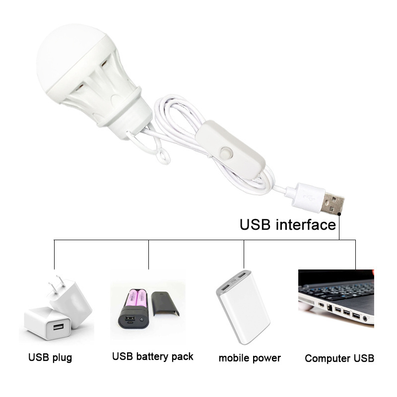 Outdoor DC5V USB bulb Hanging Lamp LED Bulb with Switch 3W LED Light Bulb For Adapter Power Bank