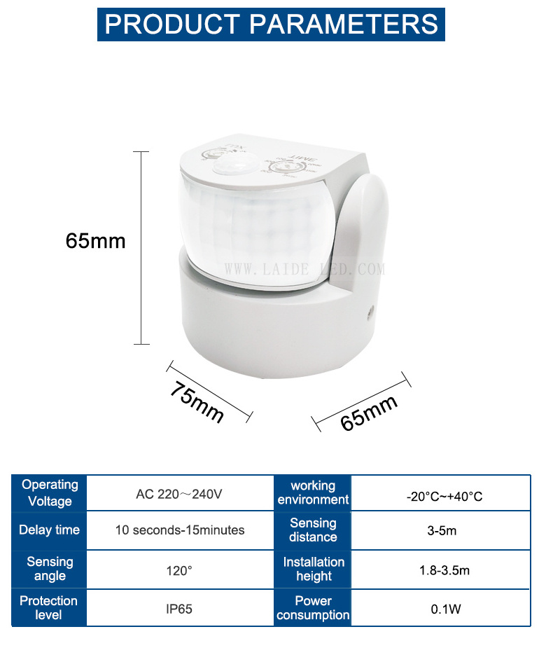 AC220V 180 Degree Outdoor IP65 ceiling mounted Occupancy Movement Adjustable Infrared  PIR Motion Sensor Detector Light switch