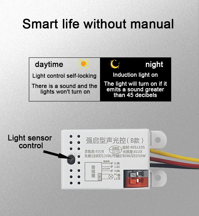 AC220V Smart ceiling light sound voice and light control motion sensor switch automatic delay LED on/off light switch