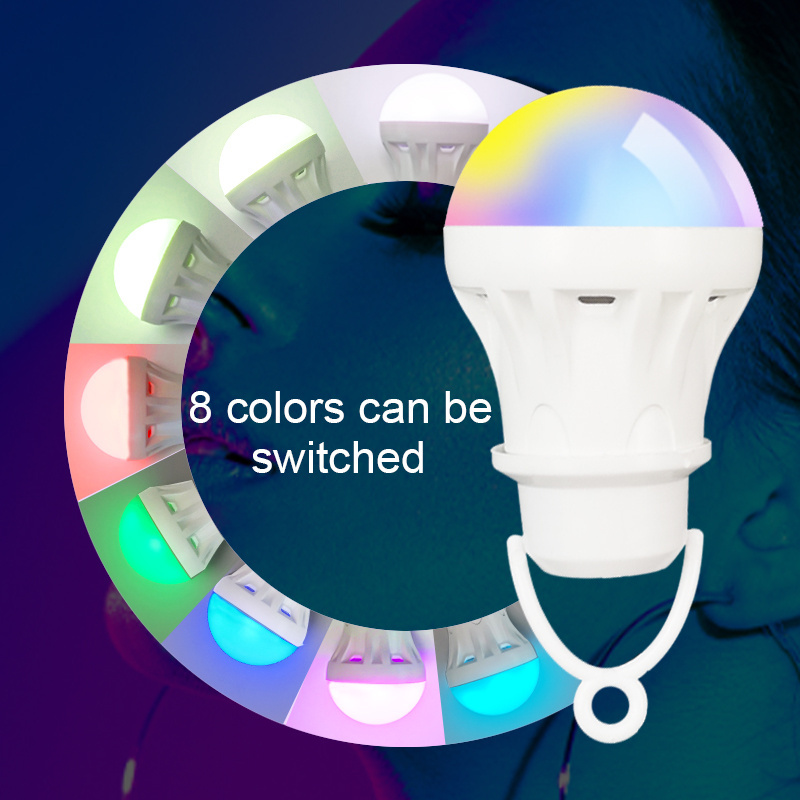 DC5V 5W Colorful Color LED Bulbs Usb Portable rechargeable Light Bulb Smart adjustable charge rgb usb led bulb for camping