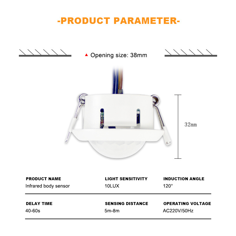 Infrared body probe LED downlight ceiling light aisle pir220V mini adjustable body sensor human sensing switch