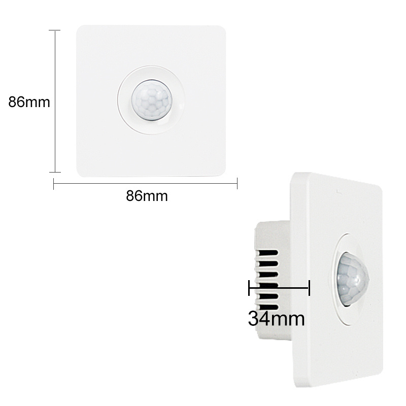 85-265V/AC 6m Max sensor distance Wall Mounted PIR Motion Sensor Automatic 86*86mm pir light sensor Switch