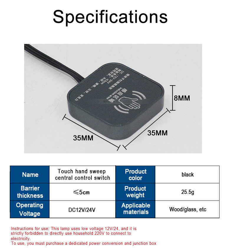 DC12V 24V ON/OFF IR Touchless hand sweep Infrared Inductive Proximity touch Sensor Switch for wood glass Kitchen Cabinet