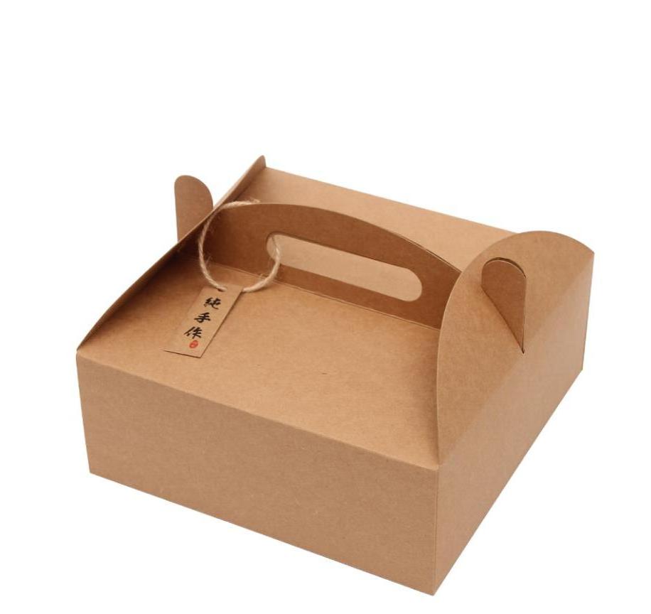 Eco Friendly Custom Design Natural Kraft Bakery Boxes Large Cookie box pizza box with handle