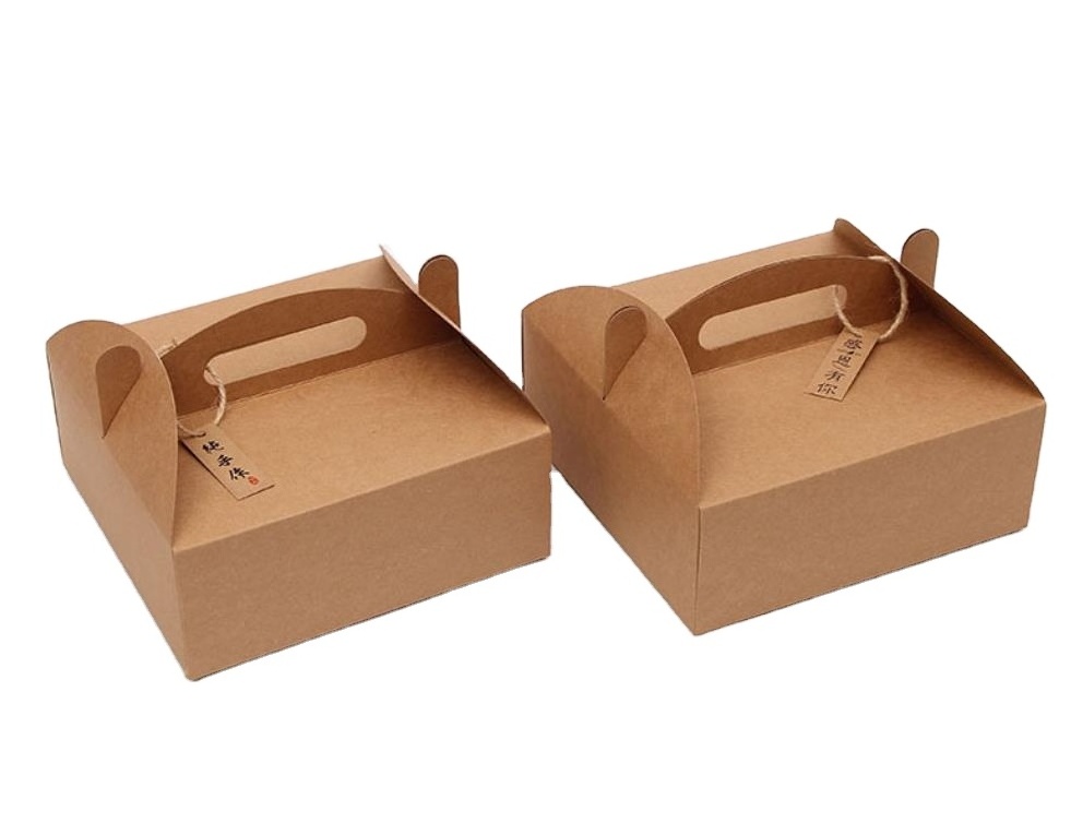 Eco Friendly Custom Design Natural Kraft Bakery Boxes Large Cookie box pizza box with handle