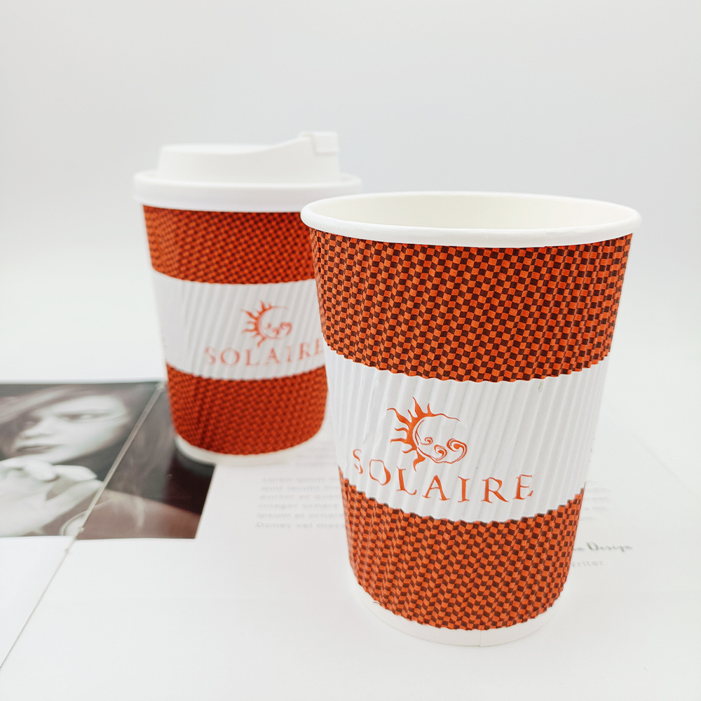 Wholesale 12 oz ripple wall for Hot drink disposable paper cup recyclable material pe pla waterbased coating paper